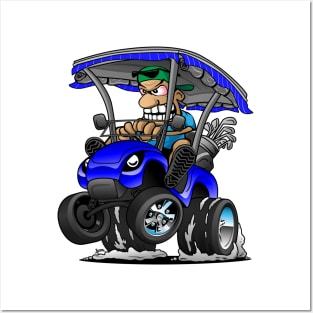 Funny Golf Cart Hotrod Golf Car Popping a Wheelie Cartoon Posters and Art